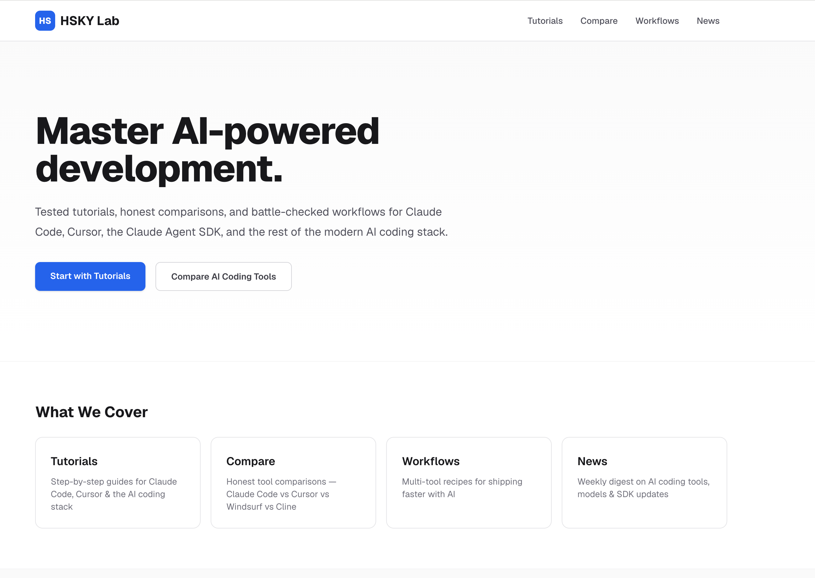 The HSKY Lab homepage, built end-to-end with Claude Code